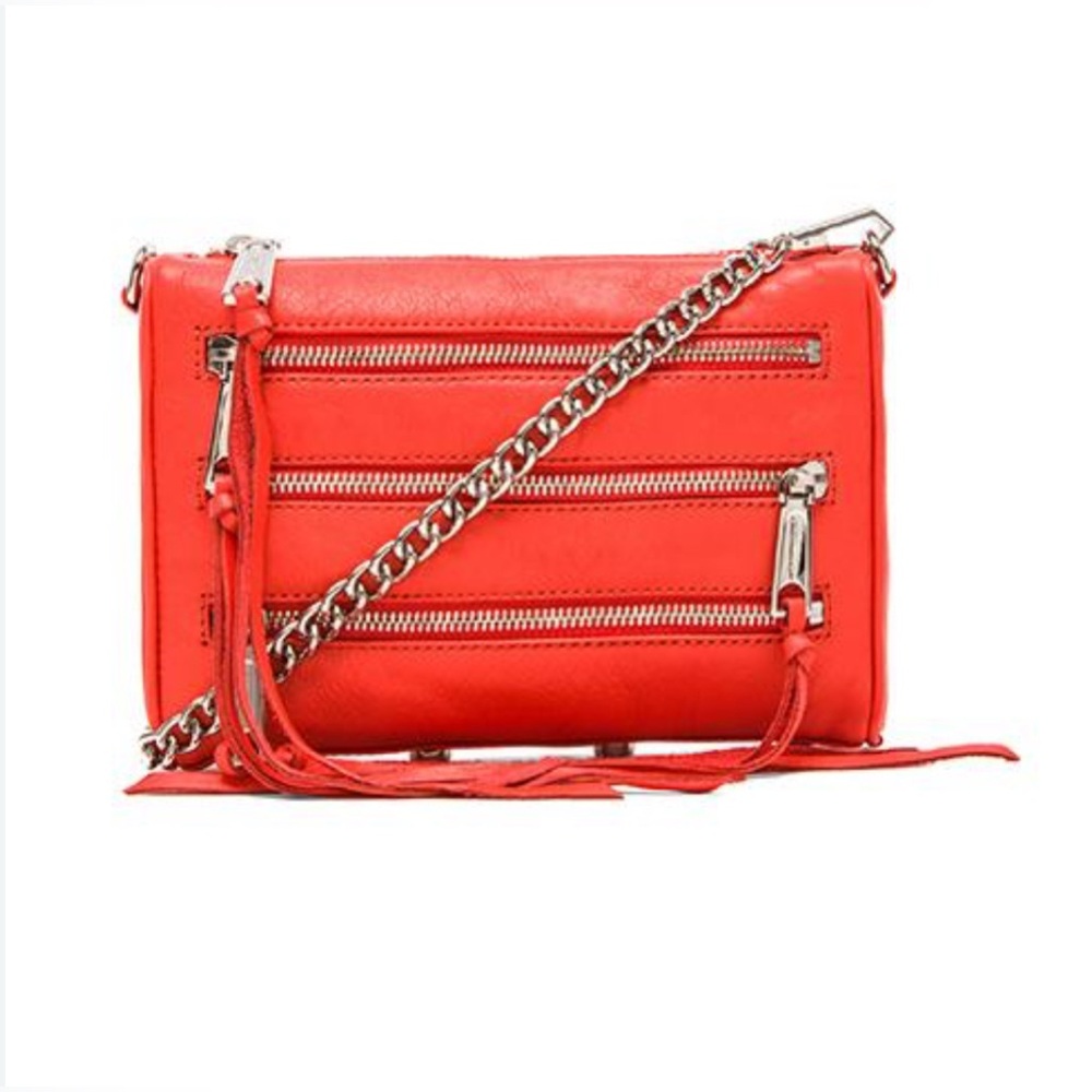Rebecca Minkoff Mini 5 Zip Women’s Crossbody Purse chain strap, Blood orange red